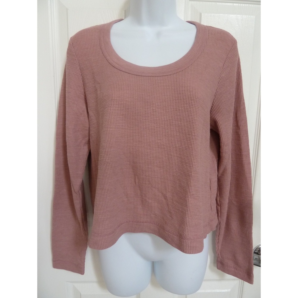 Old Navy Womens Medium Waffle Knit Cropped Top Scoop Neck Pink Long Sleeve